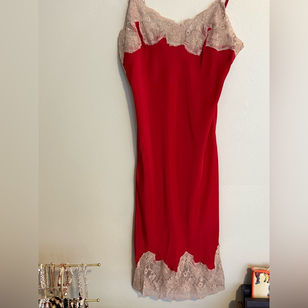 Chic Red Dress with Lace Accents